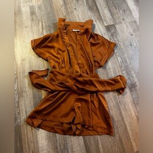 Satin Self Tie Button Up Romper